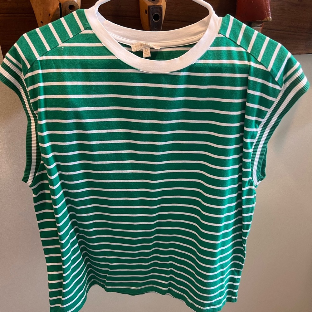 Green and White Striped Sleeveless Top